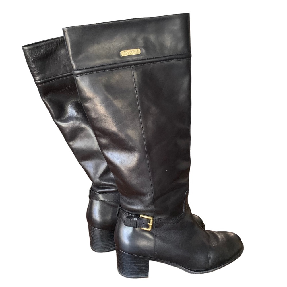 Coach Equestrian Black Leather Riding Block Heel Boots Sz 10